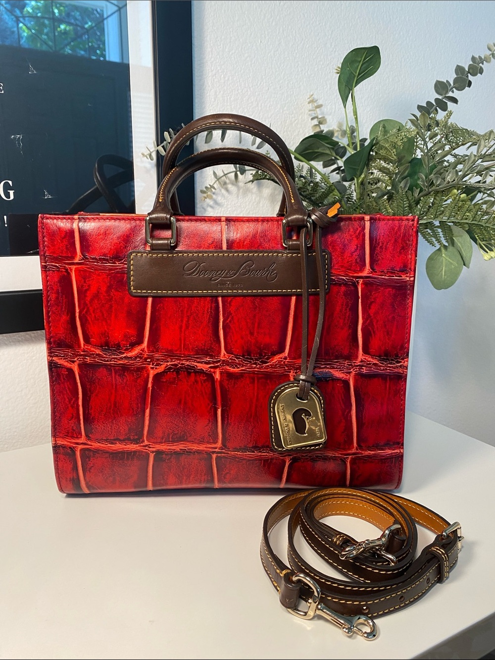 Dooney & Bourke Janine Croc Embossed Florentine Vachetta Leather Satchel